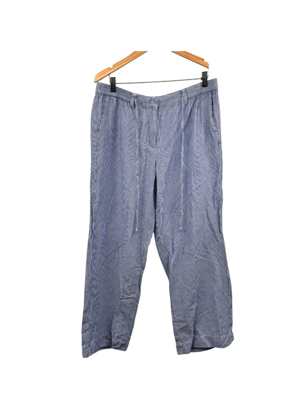 Talbots Womens Striped Linen Pants Straight Leg Blue/White Size 14 Pockets
